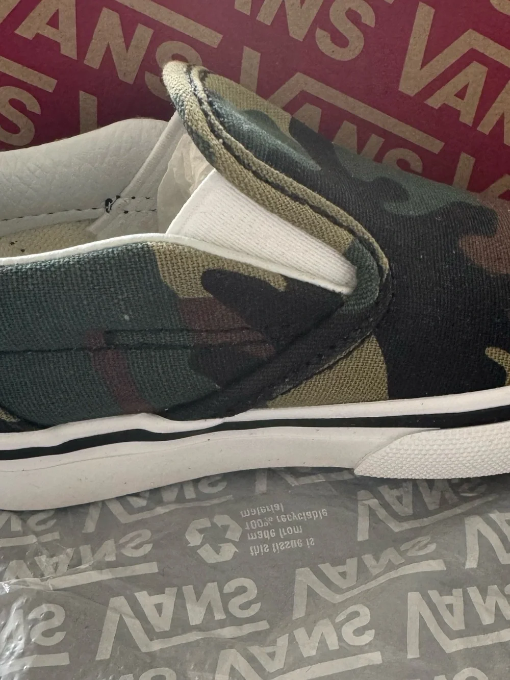 Vans Kids Camo Slip-On Sneakers in Green and Brown